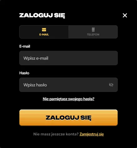 Okno Spinsy casino login Spinsy casino login – okno Zaloguj się z zakładkami E-mail i Telefon, polem hasła i linkiem Nie pamiętasz swojego hasła?